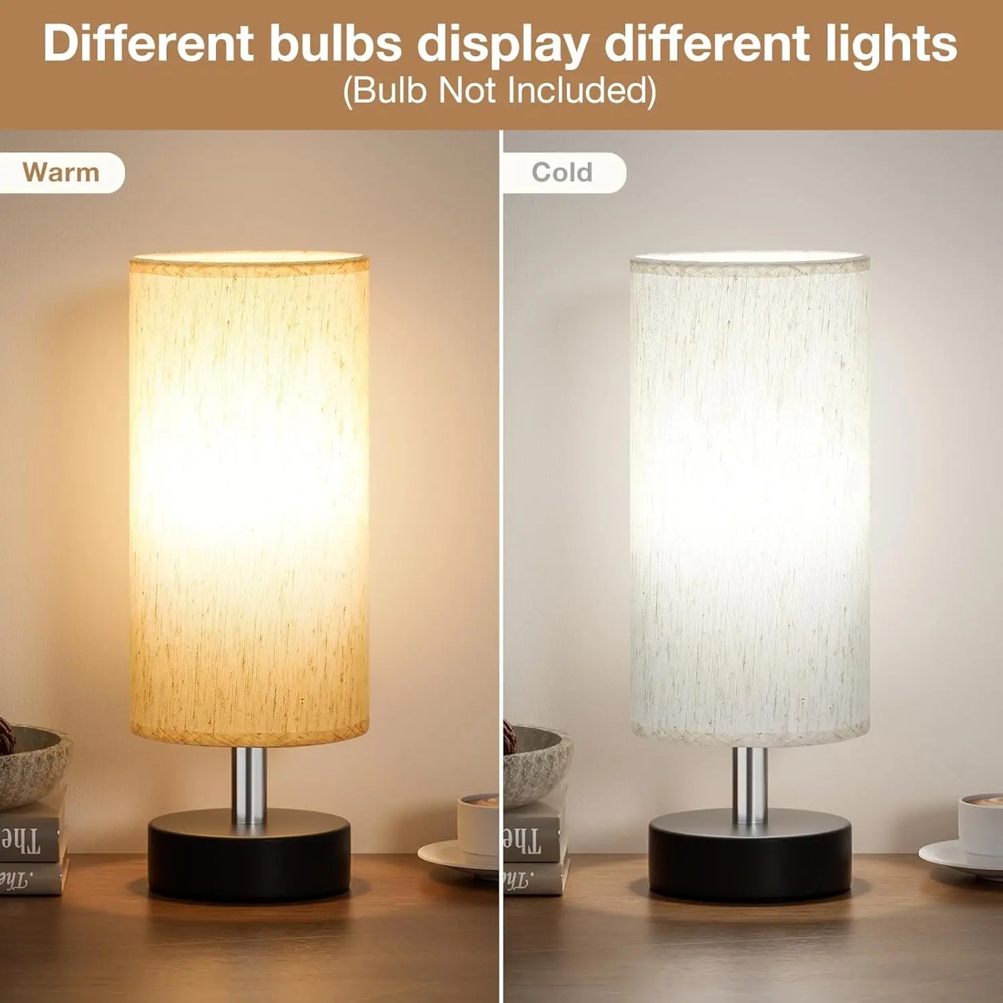 Small Table Lamp for Bedroom Set of 2 - Bedside Lamps for Night Stands, Minimalist Nightstand Light Lamp, Desk Lamps for Reading Room, Kids Room, Living Room, Office, Dorm