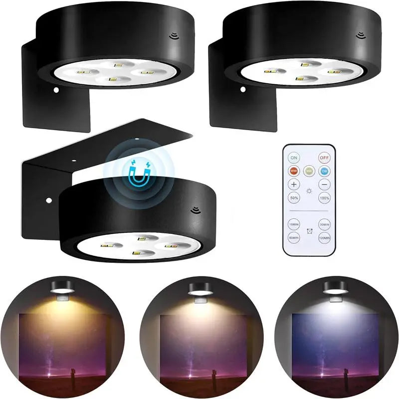 Battery-Operated Magnetic Picture Light, Wireless Wall-Mounted Lamp, Decorative Light, Indoor Wall Light with Remote Control and 3 Lighting Modes for Home Decor #GLOBAL PICKS